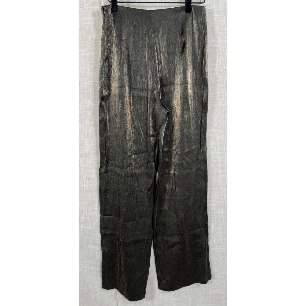 NWT MNG Gold Metallic Trousers Pants Women's Size 6 NEW‎ Wide Leg Black